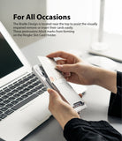 Card Holder | Slot [3 Cards] - Hands inserting a credit card into a silver phone card holder featuring tactile Braille dots.