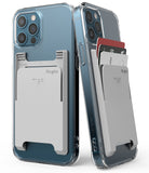 Card Holder | Slot [3 Cards] - Two blue iPhones with clear cases featuring a grey Ringke card holder holding three cards.