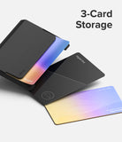 Card Holder | Side Slot - Black card holder with side slot showing three cards, including digital key and security cards.