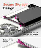 Card Holder | Side Slot - Black card holder on a clear phone case with a dual-frame design and staircase stopper for security.