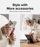 Card Holder | Side Slot - Three photos showing a phone with a card holder, finger ring strap, and kickstand accessory.