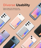 Card Holder | Side Slot - Multiple smartphones with various colored adhesive card holders attached to their backs.