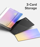 Card Holder | Side Slot - Clear card holder displaying three cards, including a gradient card and a black digital key card.