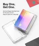 Card Holder | Side Slot - Two clear Ringke card holders, one containing a gradient-colored credit card, on a white background.