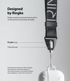 Shoulder Strap | Lettering - Close-up of a black Ringke shoulder strap with a durable polycarbonate buckle and branded lettering.