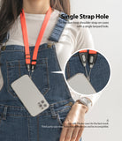 Shoulder Strap | Black / Neon Orange - Neon orange shoulder strap attached to a clear phone case via a single lanyard hole.