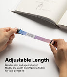 Shoulder Slim Strap - Hands holding a blue-to-pink gradient adjustable strap with a Ringke brand tag against a white background.
