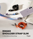 Shoulder Slim Strap - Three colorful phone shoulder straps in black, orange, and a blue-pink gradient next to a smartphone.