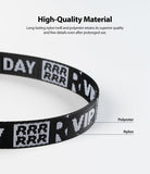 Shoulder Strap | Lettering - Close-up of a black nylon and polyester strap featuring white pixelated text and logos.