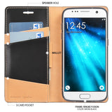 Galaxy S7 Case | Signature - Open wallet case with card slots and a Galaxy S7 phone in a smoke black frame.