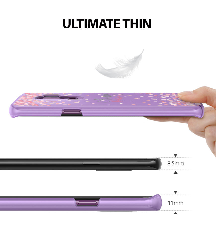 Galaxy S9 Plus Case | Slim (Cherry Blossom) - Side view comparing a bare phone at 8.5mm to a 11mm cased phone.