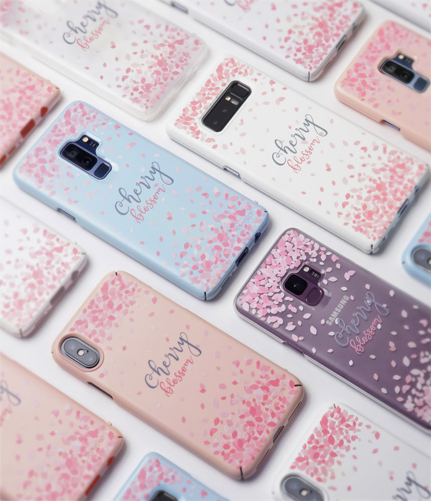 Galaxy S9 Plus Case | Slim (Cherry Blossom) - Multiple phone cases in various colors featuring pink cherry blossom petals.