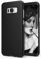 Galaxy S8 Plus Case | Slim - Matte black protective phone case shown from the back and front with a woman on the screen.