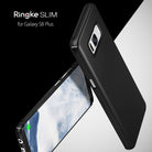 Galaxy S8 Plus Case | Slim - Matte black phone case shown from back and front angles against a split black and white background.