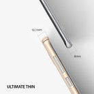 Galaxy S8 Plus Case | Slim - Comparison of phone thickness showing 10.1mm without case and 8mm with slim gold case.