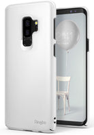 Galaxy S9 Plus Case | Slim - White slim-fit phone case on a Galaxy S9 Plus showing the back camera cutout and front screen.