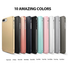 iPhone 8 Plus / 7 Plus Case | Slim - Ten slim phone cases in various colors arranged in a row with labels below.