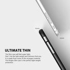 iPhone 8 / 7 Case | Slim - Comparison of a thin black phone case and a bare phone with 9.5mm and 8.2mm thickness labels.