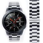 Galaxy Watch 46mm | Metal One Band - Silver stainless steel link watch band attached to a black Galaxy smartwatch.