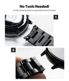 Galaxy Watch Active 2 44mm | Metal One Band - Two-step guide showing how to attach a black metal watch band using spring pins.