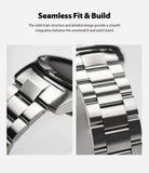 Galaxy Watch 46mm | Metal One Band - Close-up of a brushed stainless steel watch band attached to a Galaxy Watch.