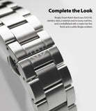 Galaxy Watch 46mm | Metal One Band - Close-up of a brushed stainless steel watch band featuring a subtle engraved logo.