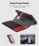 Galaxy S10 Case | Wallet - Black and red wallet case with a Velcro strap to secure the phone cover in an open position.