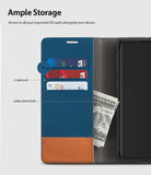 Galaxy S10 Case | Wallet - Blue and brown leather wallet case for Galaxy S10 with three card slots and a cash pocket.