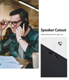 Galaxy S10e Case | Wallet - Man talking on a phone with a black wallet case featuring a speaker cutout for calls.