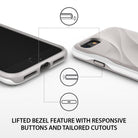 iPhone 8 / 7 Case | Wave - Close-up of phone case showing raised bezels, responsive buttons, and precise port cutouts.