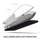 iPhone 8 / 7 Case | Wave - Exploded view of a dual-layer phone case with flexible TPU and hard PC components above a phone.