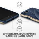 iPhone 8 / 7 Case | Wave - Blue and gold phone case showing lifted screen bezels, responsive buttons, and precise cutouts.