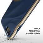 iPhone 8 / 7 Case | Wave - Navy blue phone case with gold bumper, wavy texture, and text reading SHOCK ABSORPTION BUMPER DESIGN.
