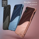 iPhone X Case | Wave - Three iPhone X cases in black, blue, and rose gold with a textured, wavy design on the back.