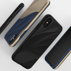 iPhone X Case | Wave - Three iPhone X cases with wavy, textured backs in black, navy, and gold on a white background.