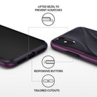 iPhone X Case | Wave - Metallic purple phone case showing lifted bezel, responsive buttons, and precise port cutouts.