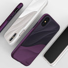 iPhone X Case | Wave - Three iPhone X cases in metallic purple and white with a textured, wavy design on a white background.