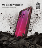 Redmi Note 7 / 7 Pro Case | Fusion-X - Ruby red phone case with shock-absorbing bumper, floating above debris.