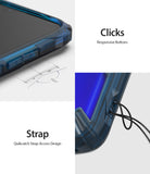 Redmi Note 7 / 7 Pro Case | Fusion-X - Close-up of blue phone case showing responsive buttons and a Quikcatch strap hole.