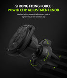 Power Clip Air Vent Car Mount [2 in 1] - Black car mount with a tightening knob and arrows showing the locking mechanism.