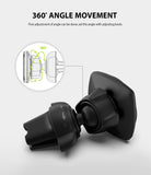 Power Clip Air Vent Car Mount [2 in 1] - Black car mount with a ball joint for 360-degree rotation and adjustment knob.