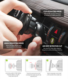 Power Clip Air Vent Car Mount [2 in 1] - Hand adjusting knobs on a car vent mount with three-step installation diagrams.