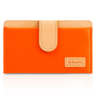 Card Holder | Genuine Leather - Orange - Bright orange leather card holder with a beige strap and Rearth logo patch.