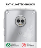 Moto G6 Case | Fusion - Comparison showing anti-cling dot matrix technology preventing watermarks on a clear phone case.