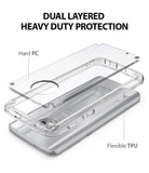 Moto G6 Case | Fusion - Exploded view of a clear phone case showing hard PC and flexible TPU layers protecting a Moto G6.