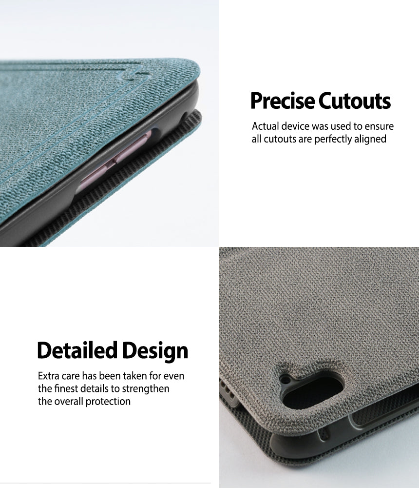 Smart Cover Design Leather Stand | iPad - Close-up of textured iPad case showing precise button and camera cutouts.