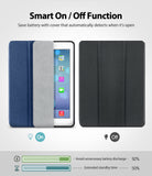 Smart Cover Clear Slim Stand | iPad - iPad case showing auto-wake function with open and closed positions and battery life.