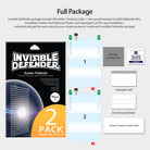iPhone X Screen Protector | Invisible Defender - Package contents including two screen protectors, cloth, wipe, squeegee, stickers, and guide.