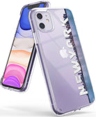 iPhone 11 Case | Fusion Design - Clear phone case featuring a New York City skyline print and bold white text on a purple iPhone 11.