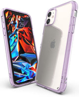 iPhone 11 Case | Fusion - Clear iPhone 11 with a lavender bumper case shown from front and back angles.